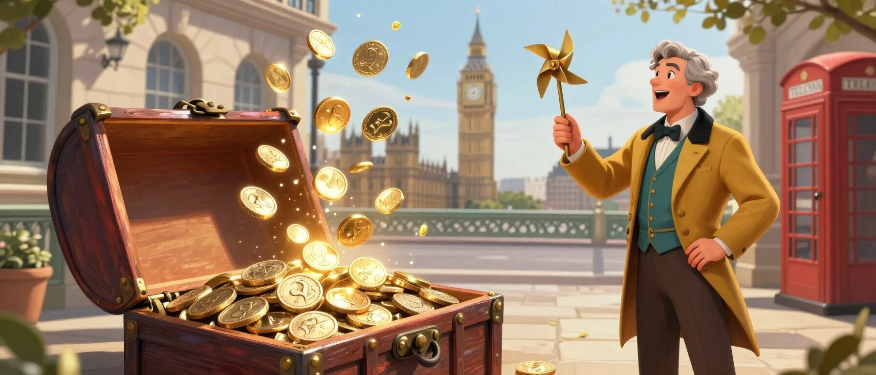 Duelbits free spins flowing from a glowing treasure chest